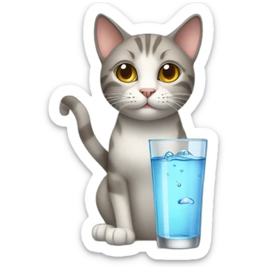 cat with a glass of water sticker