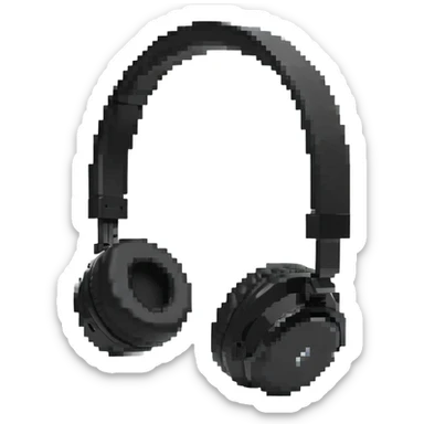 Retro pixel art black wireless headphones with minimal details sticker