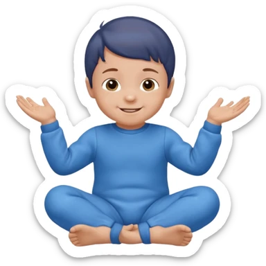 A smiling baby boy with brown hair, sitting down, moving its arms and hands. sticker