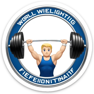 An emblem representing the World Weightlifting Federation with a stylized barbell and global elements. Bold text and clean lines symbolize strength, unity, and competition. Modern, dynamic design with a transparent background. sticker