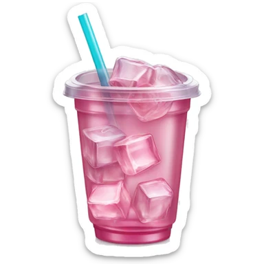 Realistic plastic cup and lid with Transluscent pink soda and large ice cubes inside and straw through the top of the lid. sticker