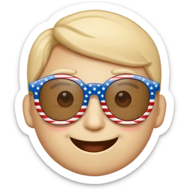 Smiley emoji wearing star shaped sunglasses with American flag print on glasses sticker
