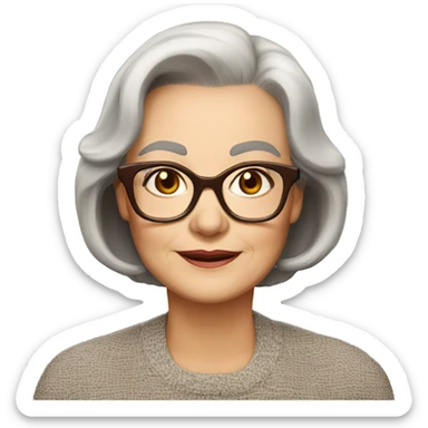 75 years old girl
Short brown hair with bob styling
light skin small square 
glasses with refined frame
Brown eyes with cat eye liner sticker