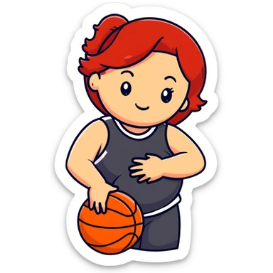 Redheaded girl with a basketball positioned like the pregnant woman emoji, but with a basketball instead of a belly sticker