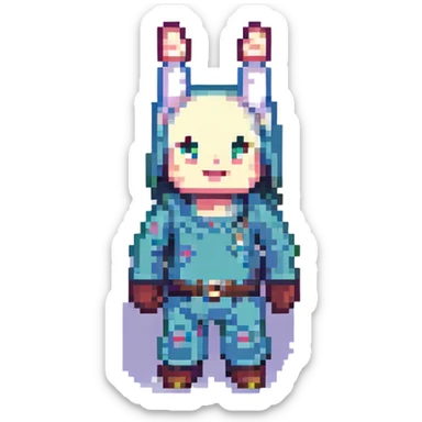 classic pixel art character from Old School RuneScape performing a cheerful wave emote, iconic game style sticker