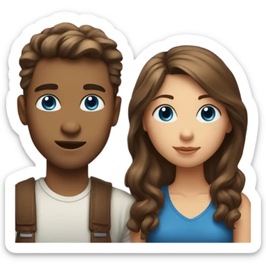 A couple kissing: a guy with blue eyes and blown hair and a girl with brown hair and wide brown eyes sticker