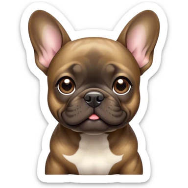 Cinematic Cute Brindle French Bulldog Portrait Emoji, Head tilted playfully and inquisitively, featuring a glossy brindle coat with a smooth texture and delicate fawn highlights, round, sparkling dark eyes filled with curiosity, Simplified yet irresistibly adorable features, highly detailed, glowing with a warm, friendly glow, high shine, affectionate and lively, stylized with a touch of whimsy, bright and endearing, soft glowing outline, capturing the essence of a mischievous yet loving companion, so playful it feels like it could prance out of the screen and into your arms! sticker