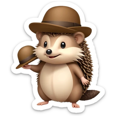 A hedgehog holding a hat in its hand sticker