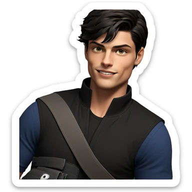smiling boy in black vest sticker