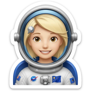blonde female stronaut with blue flag sticker