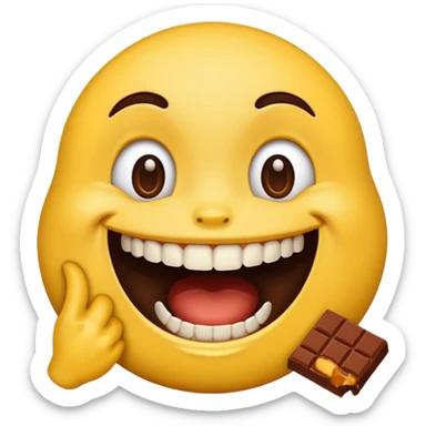 iPhone emoji face smiling with 2 large buckteeth that has chocolate on the teeth sticker