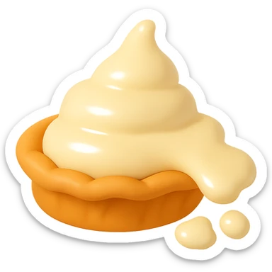 Add an additional cream splat on the right side of the pie, matching the existing style and lighting. Keep the playful 3D emoji style, golden brown crust. sticker