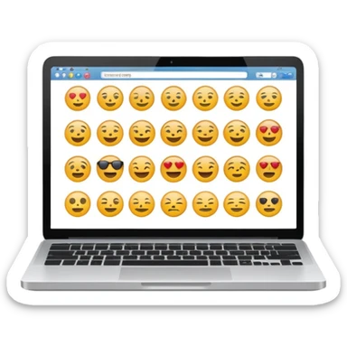 laptop emoji with website layout on screen including rows of creative image thumbnails and text descriptions sticker