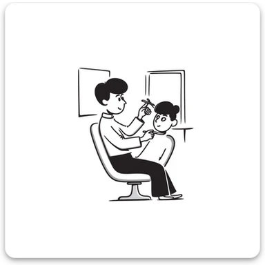 a soldier man getting a haircut, hand drawn doodle style sticker