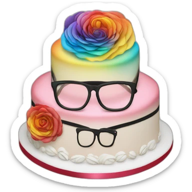 Jonathan Toews wearing glasses as a triple decker rainbow wedding cake with pastel roses sticker