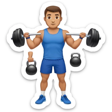 strong man with blue shorts holding kettlebell sticker