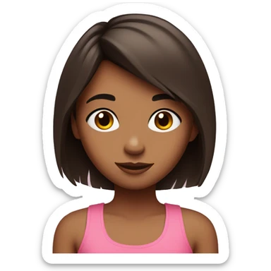 cute girl with a short dark-brown modern shag haircut & a pink tank top. sticker