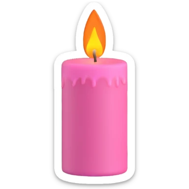 A pink candle with a flame on it, viewed from top to gorund. sticker