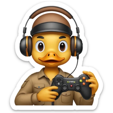 Gamer duck playing first person shooter game sticker