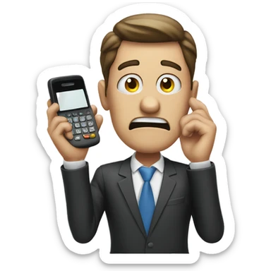 frustrated salesman with phone. hand on his face sticker