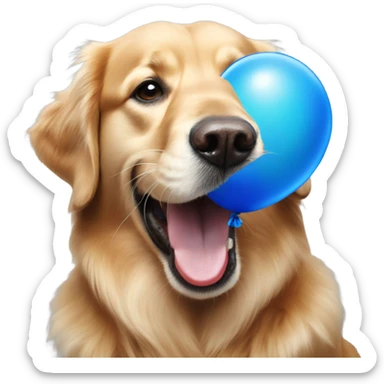 Golden retriever holding blue balloon in mouth sticker