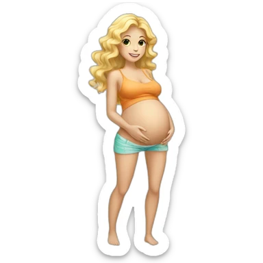 adorable pregnant blond full body women with beach-wave-hair sticker
