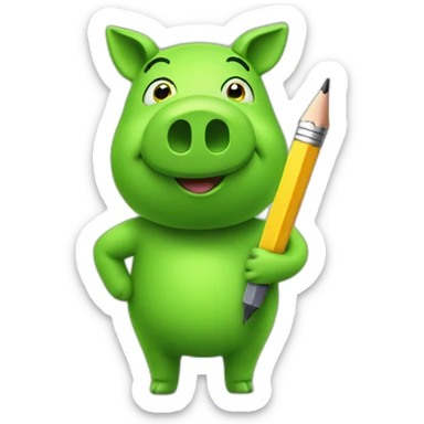 green piggy holding a pencil sticker