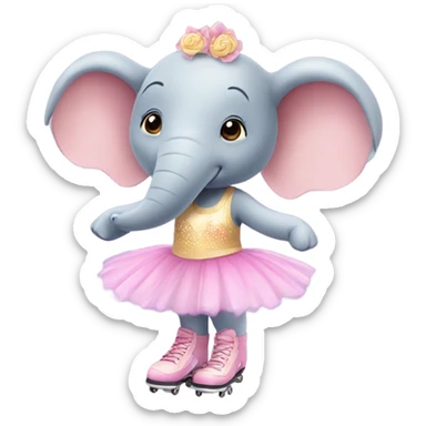 Ballerina elephant wearing roller skates and fairy wings sticker