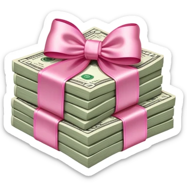 stack of cash with a pink satin tied on a bow sticker