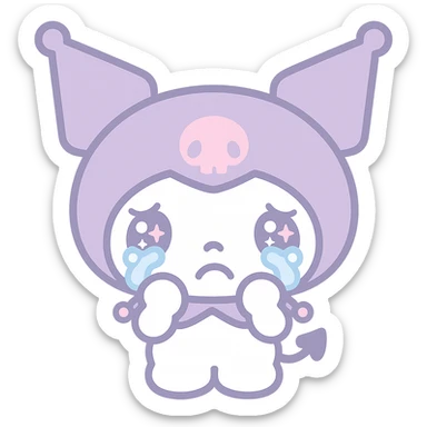 Kuromi crying, kawaii style, transparent background, hands on face sticker