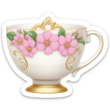 princess tea cup with pink flowers and gold details  sticker