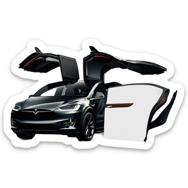 Drivers side quarter Black 2024 Tesla model x plaid with falcon wing doors open sticker