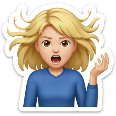 Girl ripping hair out yelling holding hair sticker