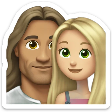 Dwayne Johnson hugging a girl green eyes ans very long dark blond hair sticker