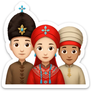 Emoji symbolizing three different cultures of Russia in the form of people (for example, Russians, Tatars, Bashkirs) sticker