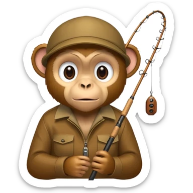 monkey holding fishing rod sticker