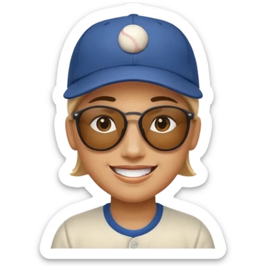 smiling face with sunglasses wearing a baseball cap sticker