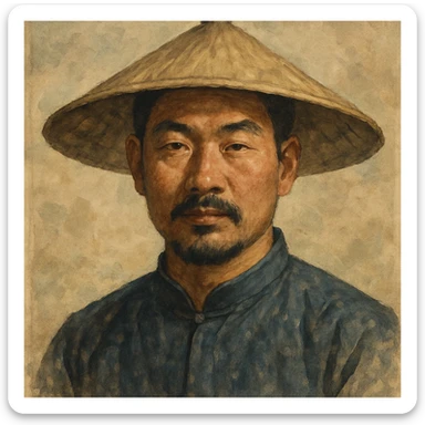 chinese man wearing rice paddy hat, style 6 sticker