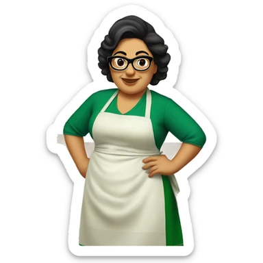 mexican chubby lady green apron  with glasses cooking tacos sticker