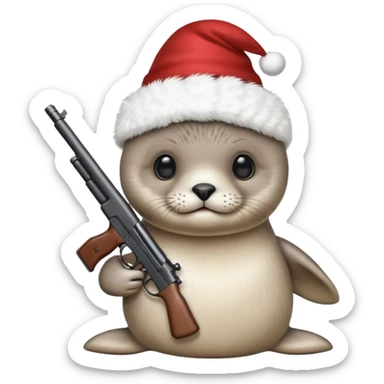 Baby seal wearing birthday hat holding a gun sticker