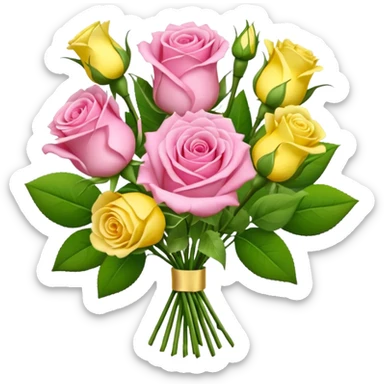 A mixed bouquet of pink roses and yellow lisianthus sticker