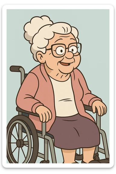 Grandmas white shirt pink jackets a wheelchair  sticker