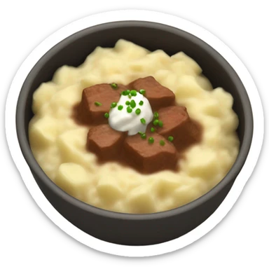 bowl of mashed potatoes beef stew sticker