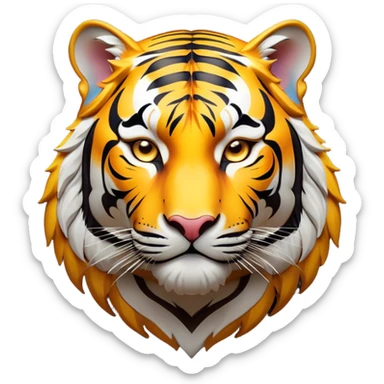 Cinematic Noble Tiger Portrait Emoji, Poised and regal, with a powerful, muscular build draped in striking, vivid stripes and intense, focused eyes, Simplified yet sharp and sophisticated features, highly detailed, glowing with a soft, wild luminescence, high shine, intelligent and majestic, stylized with an air of untamed authority, focused and commanding, soft glowing outline, capturing the essence of a watchful and confident jungle guardian that appears ready to pounce out of the screen with effortless authority! sticker