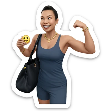 smiling indoors with jewelry sticker