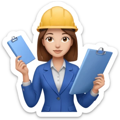 young woman profession architect ,with brown hair and brown eyes, holding blueprints  sticker