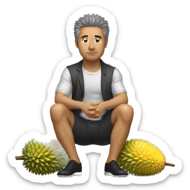 A man Kneeling on durian fruit sticker