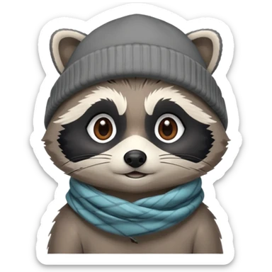 Racoon with scarf and beanie cap sticker