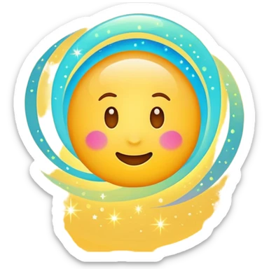 cute round emoji, simple flat vector style, minimal details, glowing aura effect, colorful sparkles and light trail swirling around, transformation effect, magical appearance, high quality, white background

 sticker