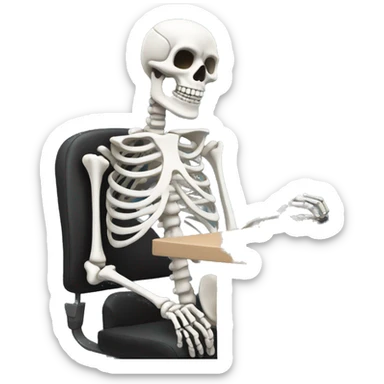 Skeleton sitting at work deak sticker